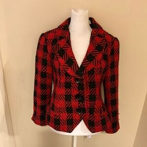 Coldwater Creek Buffalo Plaid Red & Black Short Tuxedo Style Jacket 8P